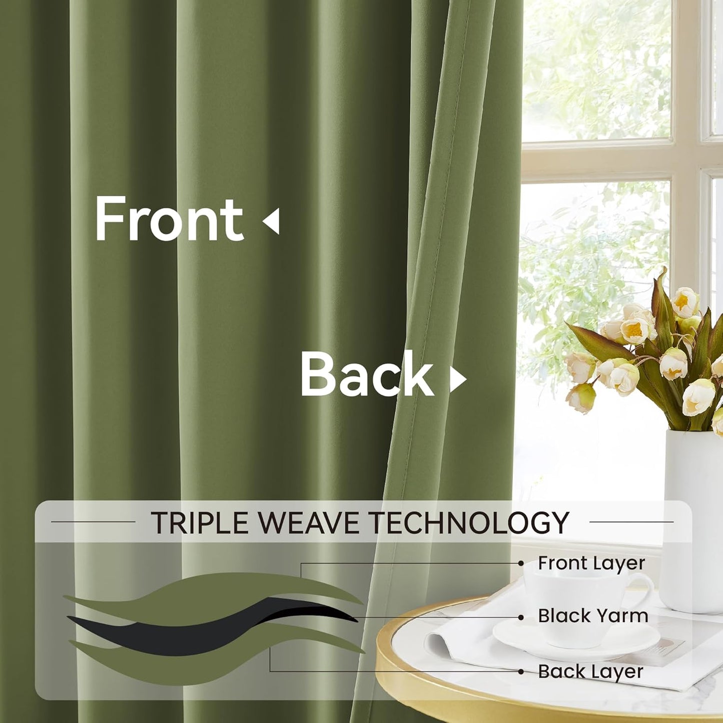 KangBang 2 PCs Sage Green Pleated Window Curtain Panels for Hall Windows, Pinch Pleat Black Out Thermal Insulated Curtains & Drapes Ceiling to Floor for Villa Cottage with Hooks Track System,40x120