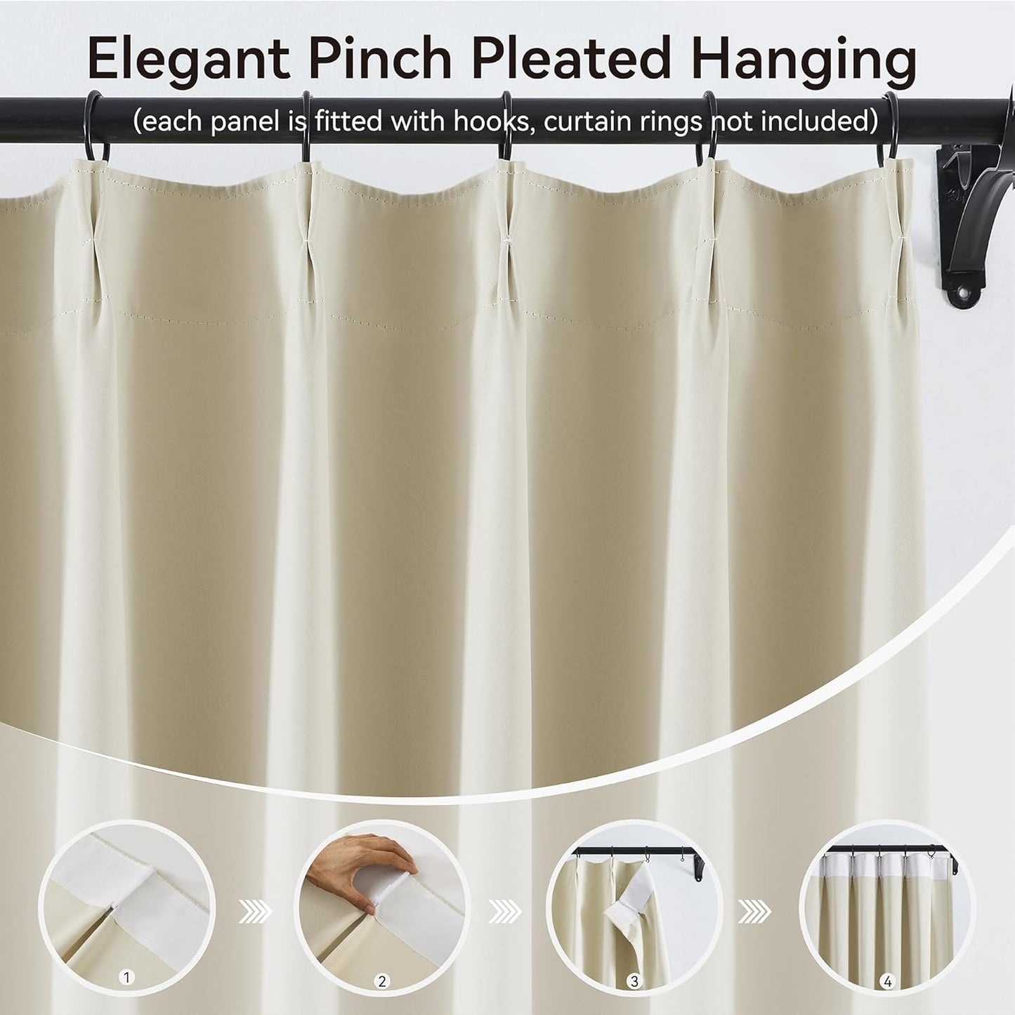 KangBang Pinch Pleated Curtains 102 Inches Long for Living Room, Soft Cream Room Darkening Drapes Aesthetic Modern Decor for Dining Office, Thermal Insulated Track Curtains 2 PCs,40”Wx102”L