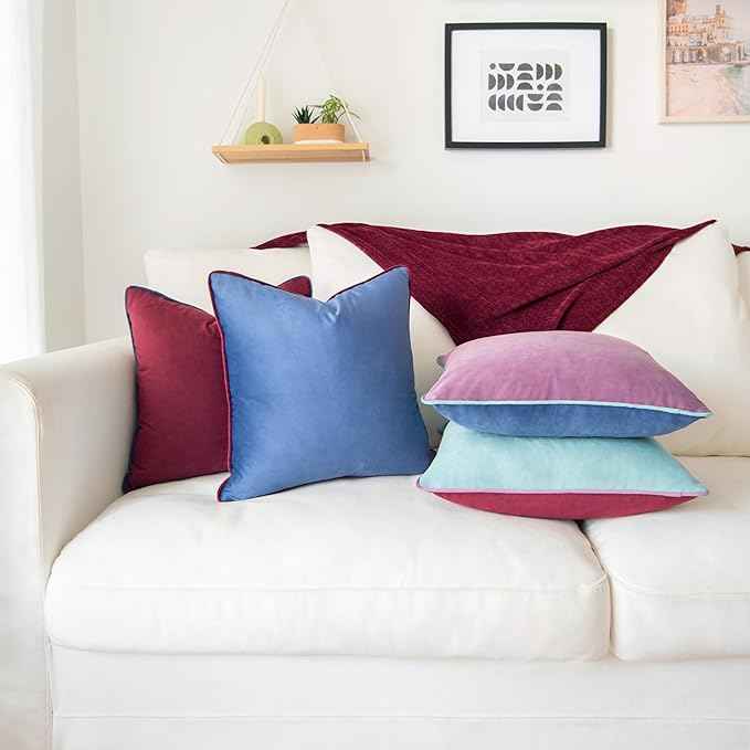 MONDAY MOOSE Decorative Throw Pillow Covers Cushion Cases, Set of 4 Soft Velvet Modern Double-Sided Designs, Mix and Match for Home Decor, Pillow Inserts Not Included (18x18 inch, Purple/Blue)