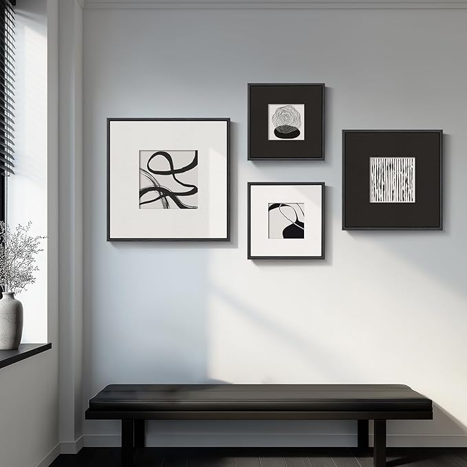 Framed 3D Textured Black and White Abstract Wall Art for Living Room, 4 Piece Modern Paintings Artwork for Walls, Black White Minimalist Pictures for Bedroom Dining Room Hallway Home Office Wall Decor