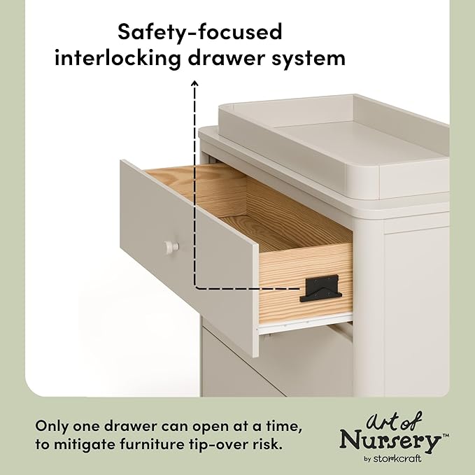 Storkcraft Casablanca 3 Drawer Chest with Removable Changing Topper (Frosted Oat) – GREENGUARD Gold Certified Wood Dresser for Baby & Kids, Interlocking Drawer System for Safety