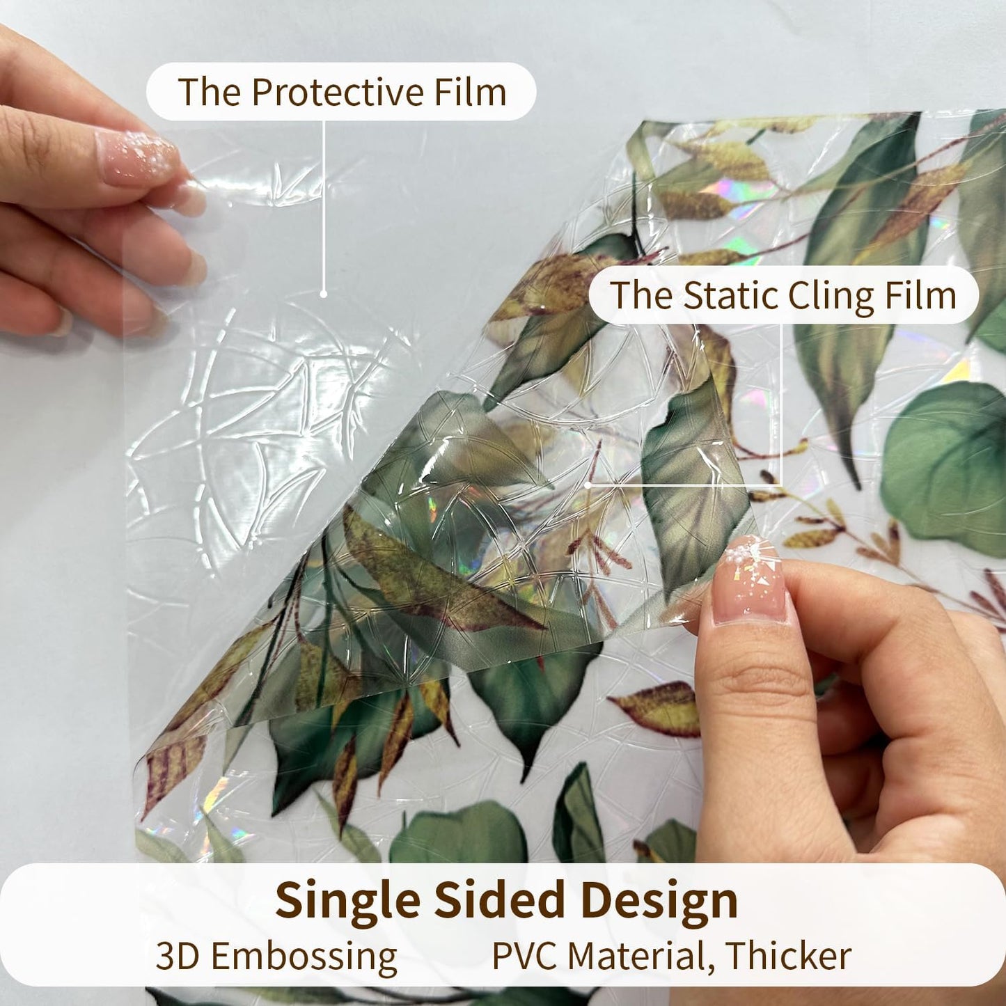 Rainbow Window Privacy Film with Tools, 3D Stained Glass Window Film, Spring & Autumn Leaves, 16.93" x 78.74"(43X200CM)