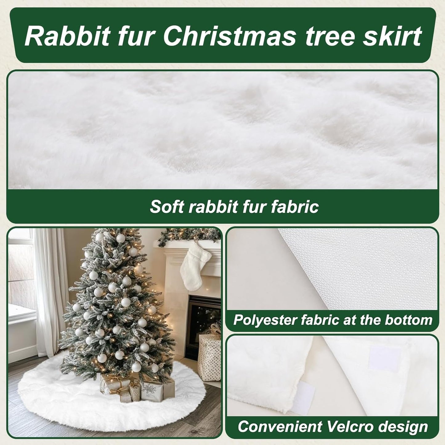 48 Inch Rabbit Fur Christmas Tree Skirt White Plush Skirt for Merry Christmas Party Christmas Tree Decoration