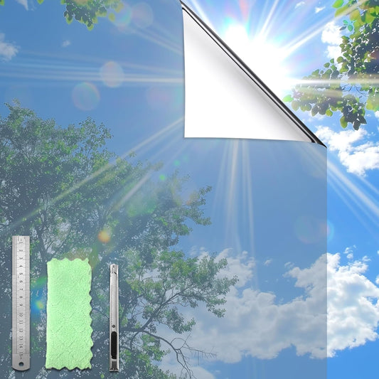 DUOFIRE One Way Window Film Privacy See Out Not in Heat Blocker Window Tint Reflective Mirror Windows Tinting Film for Home Static Cling Anti-UV Sun Blocking Windows Covering（Silver, 11.8x78.7in）
