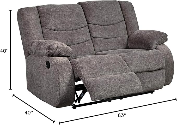 Signature Design by Ashley Tulen Reclining Loveseat, Dual-sided Recliner, Pull Tab Reclining Motion, Fabric Upholstery, 63" W x 40" D x 40" H, Dark Gray