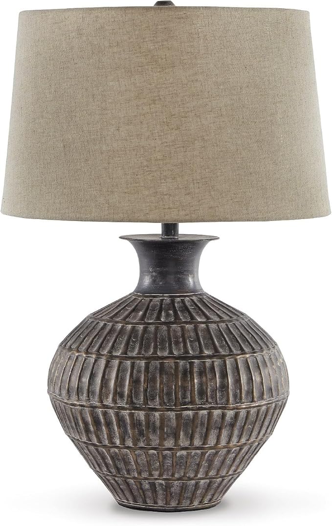 Signature Design by Ashley Magan 285." Textured Bronze Metal Table Lamp, Antique Brown Finish