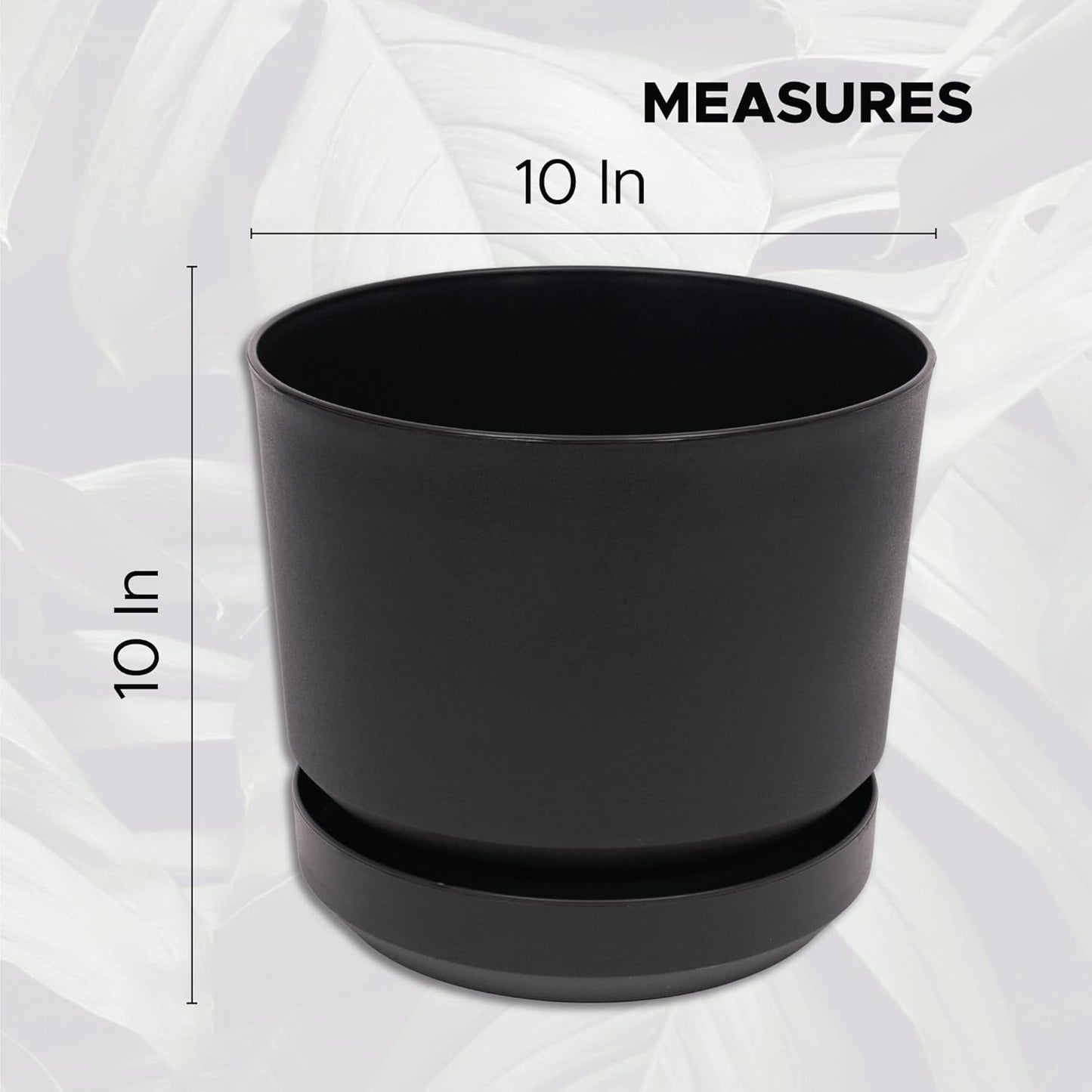 Elly Décor 10 inch Plastic Cylinder Planter Pot with Self-Watering Saucer and Drainage Hole,Lightweight & Extremely Durable, 10"x 10", Black