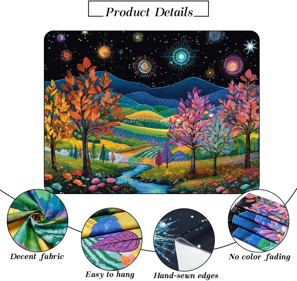 Heynvioo Blacklight Forest Tree Tapestry UV Reactive Fantasy Starry Sky Tapestries Colorful Nature Landscape Tapestry Hippie Mountain Tapestries Vintage Aesthetic Wall Hanging Decor for Home