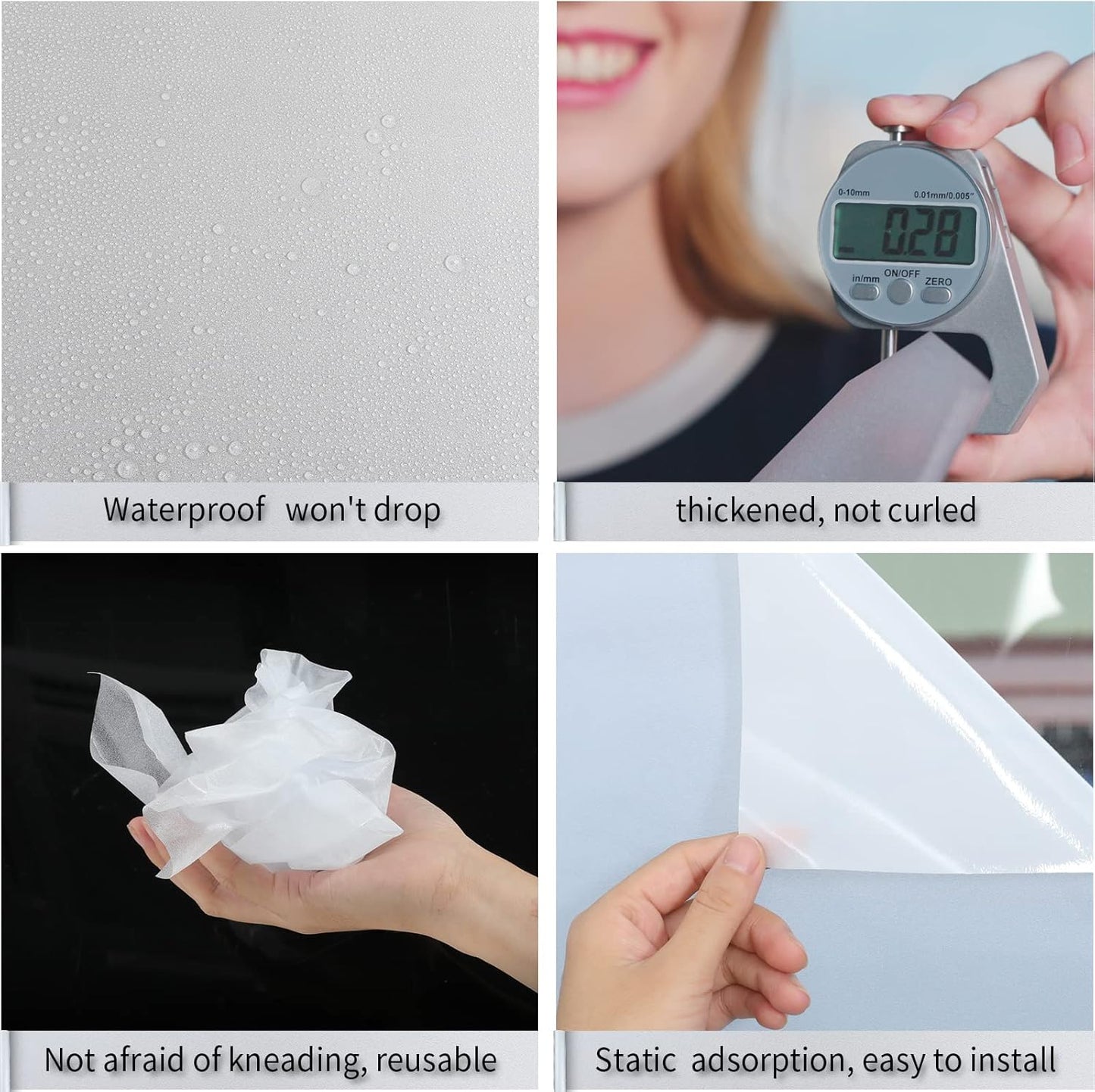 Frosted Glass Window Film with Tools,Reusable Window Privacy Film,Static Clings Window Film Kit for Home Bathroom and Office. (White, 23.6Inch×196.9Inch)