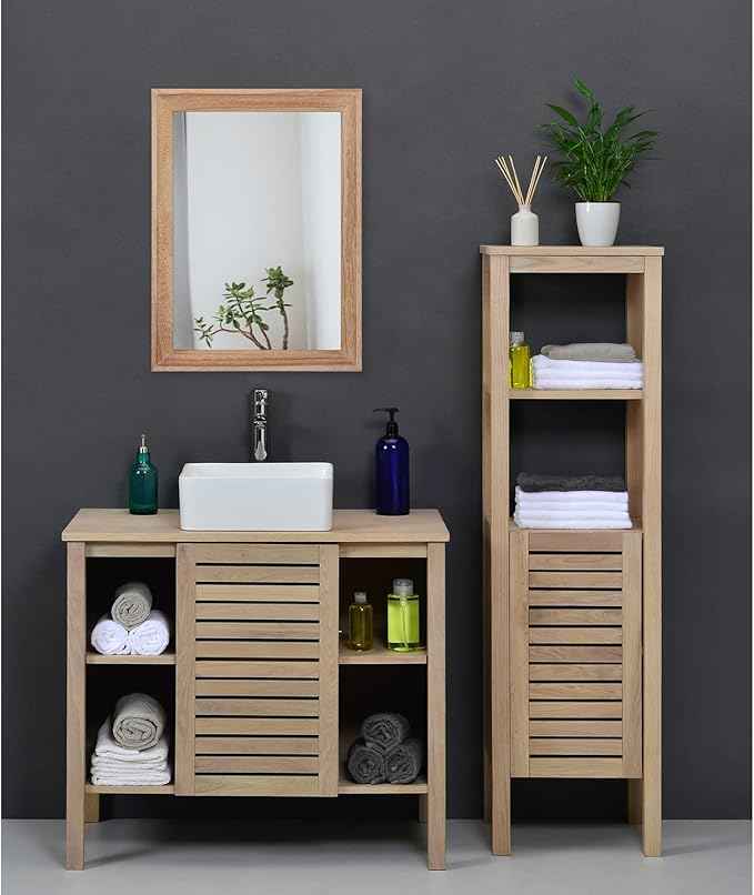 AAZZKANG Rustic Mirrors for Wall Rectangle Wooden Frame Hanging Mirror for Bedroom Bathroom Living Room Entryway Small