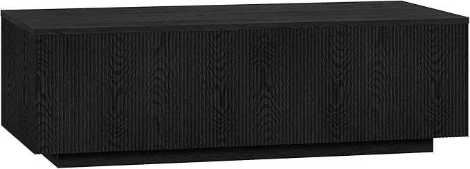 Henn&Hart 48" Fluted Rectangular Low-Profile Coffee Table with Ribbed Sides for Living Room, Family Room, or Office, Black Grain