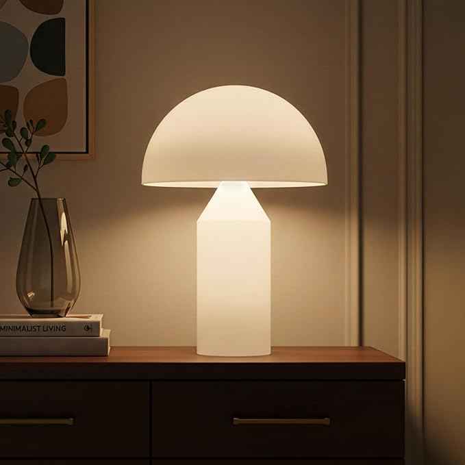Brightech Venus Glass - 14" Contemporary Table Lamp with Glass Shade and Body - Unique Mushroom Table Lamp - Dimmable LED Light Bulbs for Bedroom Reading, Great Décor for Living Rooms, Offices