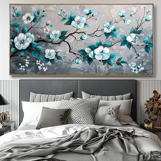 Wall Art Rustic Flowers Wall Decor Nature Wall Art Plum Blossom Canvas Painting for Bedroom Living Room Dining Room Home Office Decor 20"x40" with Framed