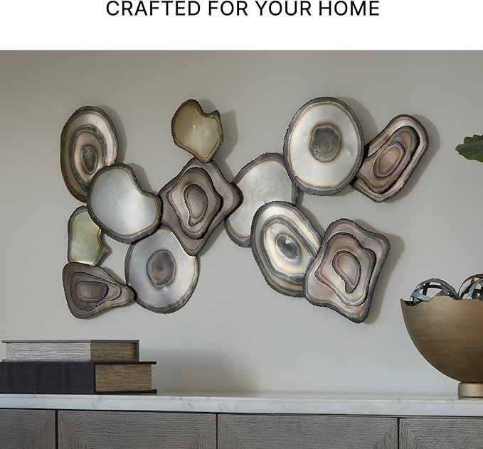 Signature Design by Ashley Worthman Contemporary Metal Abstract Wall Decor 40 x 20 Inches, Dark Brown & Light Gray