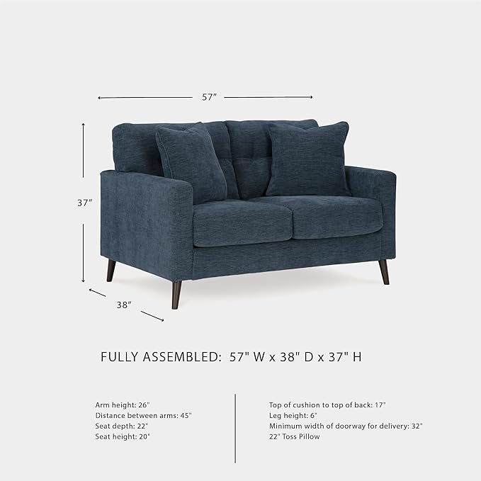 Signature Design by Ashley Bixler Classic Tufted Loveseat with Removable Cushions, Blue