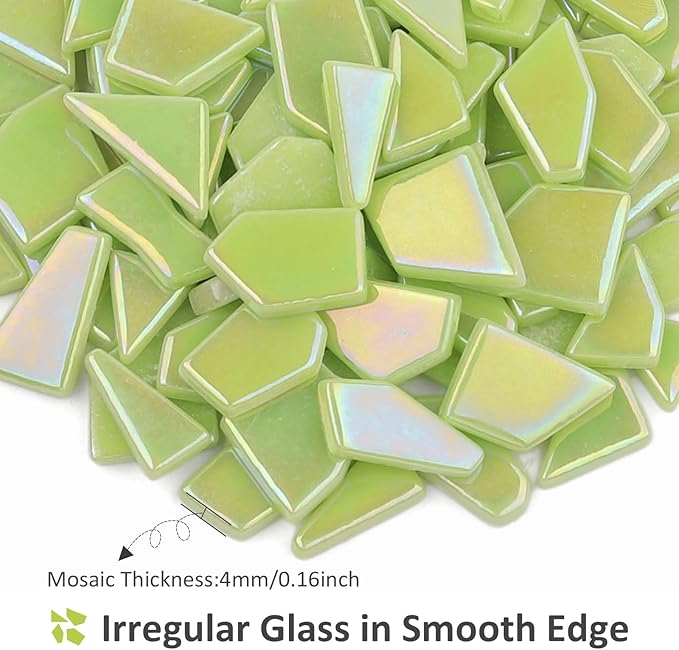 Youway Style Iridescent Green Glass Mosaic Tiles for Crafts Bulk,200g Broken Stained Glass Pieces for Crafts DIY Mosaic Art Decor