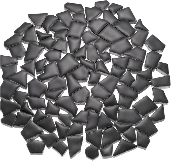 uxcell 500g/1.1LB Irregular Ceramics Mosaic Tiles, 1.3-2 cm Bulk Stained Ceramic Mosaic Pieces Stones Mosaic Kits for DIY Art Craft Projects Home Decor, Black
