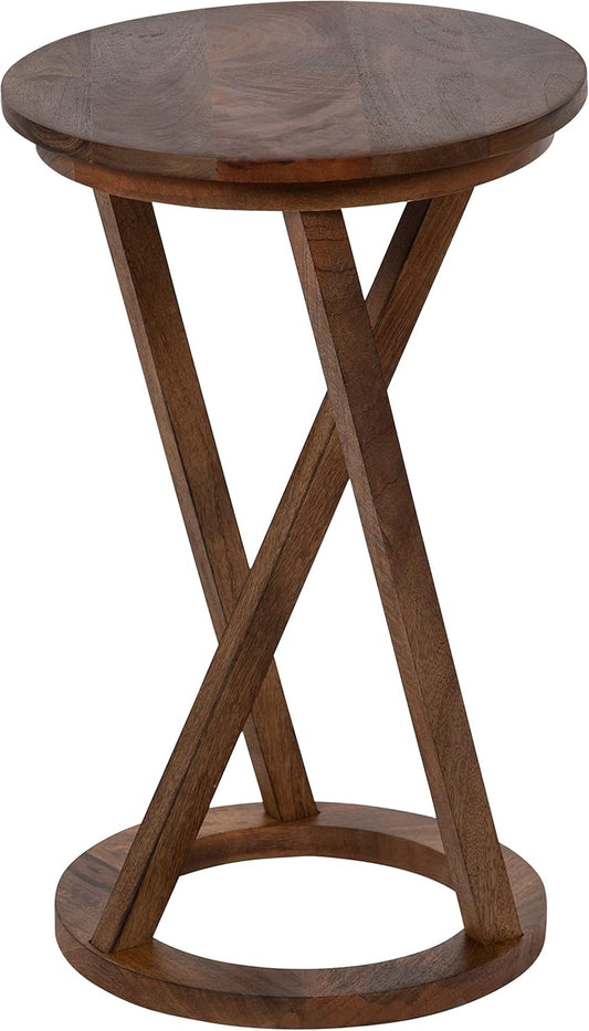 Kate and Laurel Aja Modern Side Table; 15 x 15 x 23; Walnut Brown; Decorative Modern Geometric Wood Bedroom Nightstand Table with Round Tabletop and Unique Slanted Legs