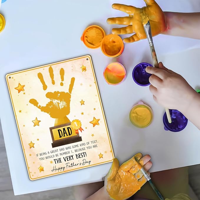 World's Best Dad Trophy from Baby Handprint Keepsake, DIY Best Dad Ever Hands Down Sign Trophy #1 Dad Fathers Day Kid Handprint Art Craft Plaque for Dad Papa from Daughter Son Wife, Birthday Dad Gift