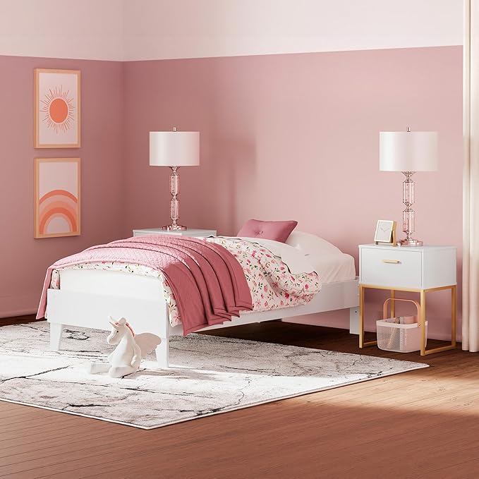 Signature Design by Ashley Socalle Coastal Twin Platform Bed with Metal Slats, No Box Spring Needed, White