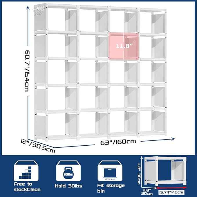 Mavivegue 20 Cube Book Shelf, Storage Organizer, Large DIY Bookcase, Metal Cube Bookshelf, Cubbies Closet Storage Organizer Shelves for Bedroom,Living Room,Home,Office