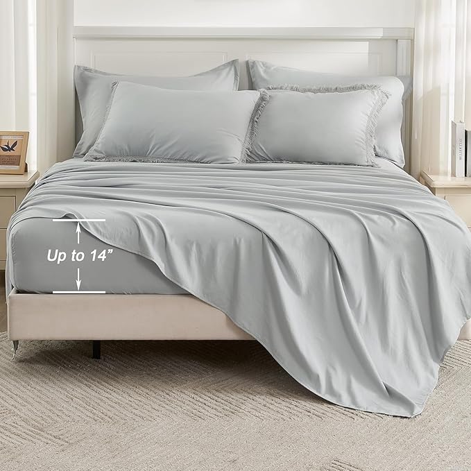 Andency Oversized King Comforter Set Light Grey 120x98-7 Pieces Boho Tassel Bed in a Bag Soft Lightweight Bedding Sets, Fringe All Season Bed Set with Comforter, Sheets, Pillowcases & Shams