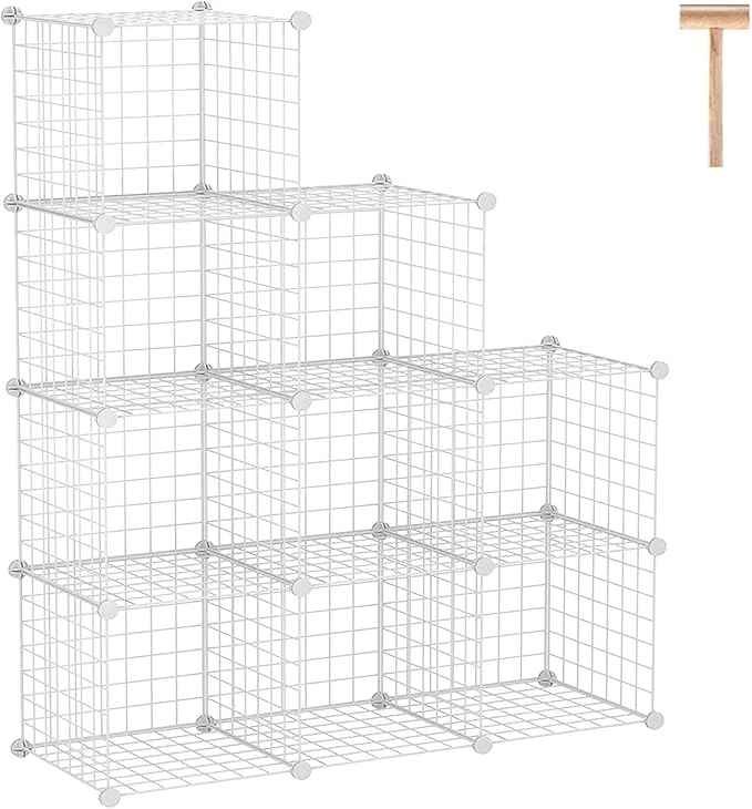 C&AHOME Wire Cube Storage, 9-Cube Organizer Metal, Wire C Grids Storage, Storage Bins Shelf, Modular Bookshelf, Closet Cabinet Ideal for Home, Living Room, Office 36.6”L x 12.4”W x 48.4”H White