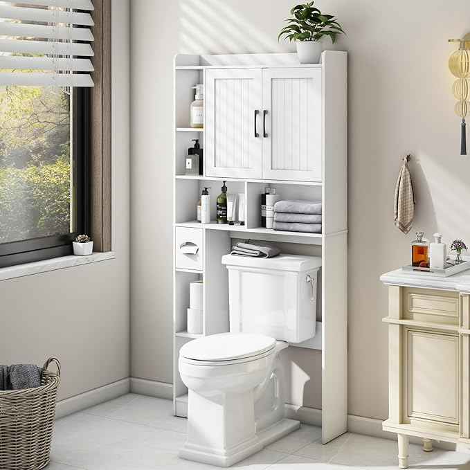 Over The Toilet Storage Cabinet, Farmhouse Storage Cabinet Over Toilet with Barn Door，Home Space-Saving Toilet Rack, for Bathroom, Restroom, Laundry