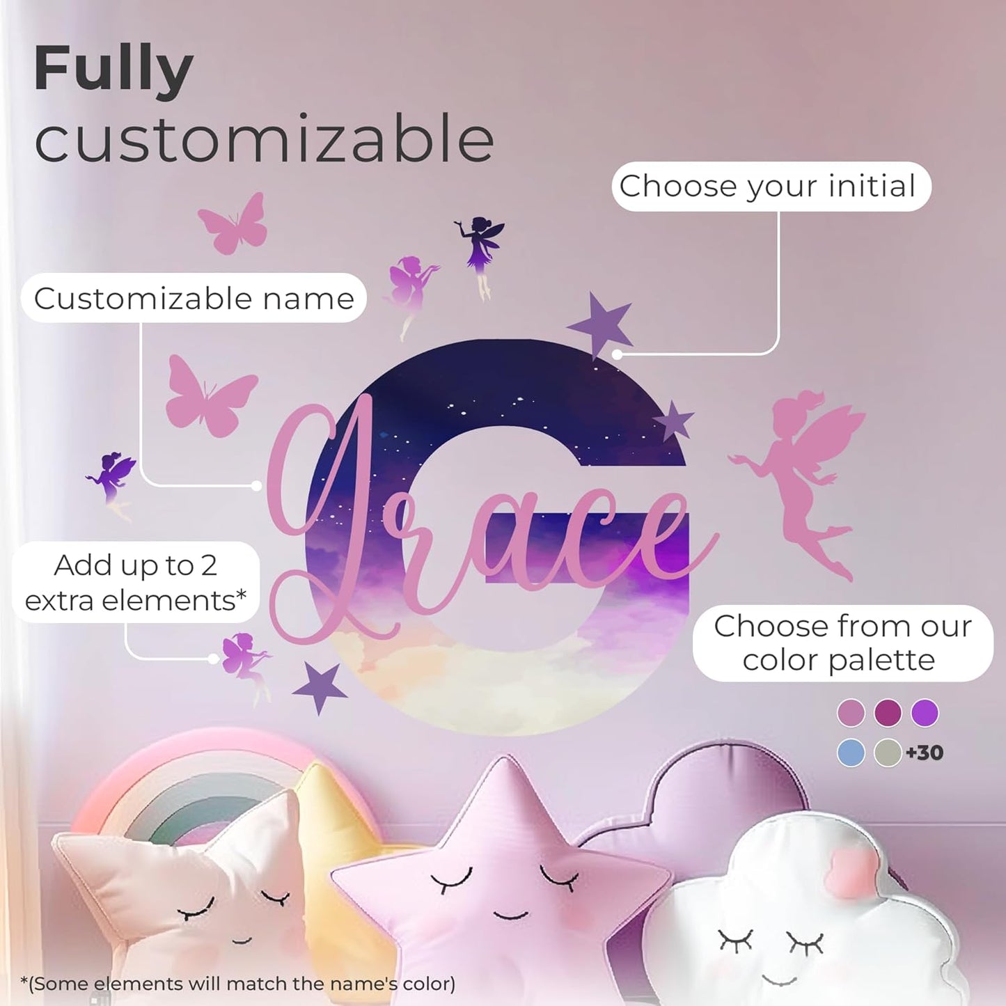 Custom Stickers Name Wall Decor I Personalized Name Sign for Room Decor | Multiple Custom Name & Initial I Decal for Baby Girl Nursery Decor I Nursery Wall Decal for Baby (B. Night Sky)