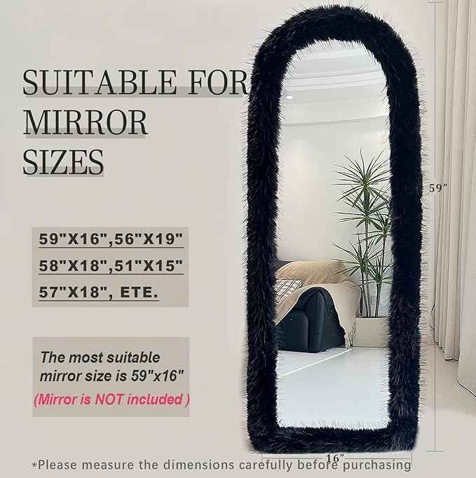 Fluffy Mirror Frame Cover for Arched & Full-Length Mirrors (59"x16") – Stretchy, Non-Slip Fit, 6 Neutral Colors – Soft & Durable Décor (Mirror Not Included)