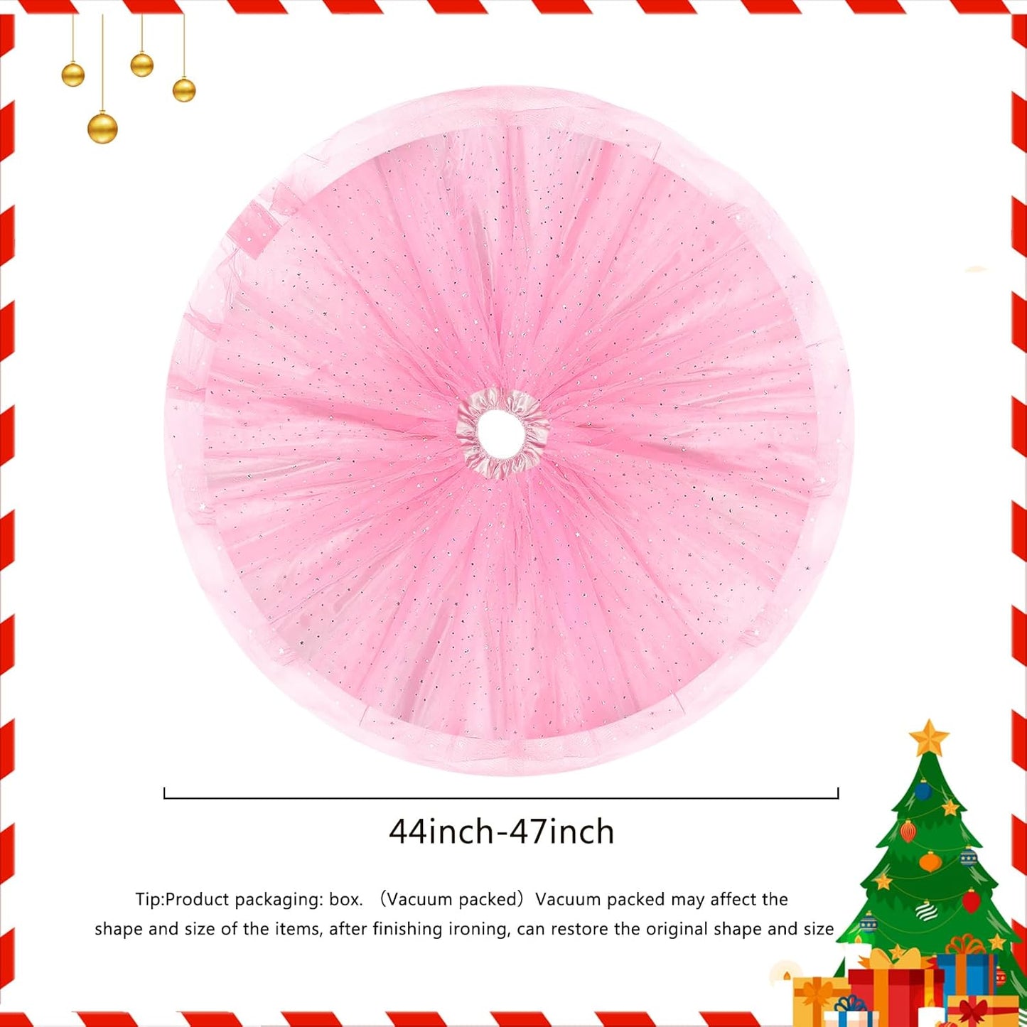 Christmas Wedding Tree Skirt,45 inch 4-Layer Fluffy Romantic Pleated Sparkly Skirt Decoration Xmas Tree Ornament for Holiday and Party(Pink)