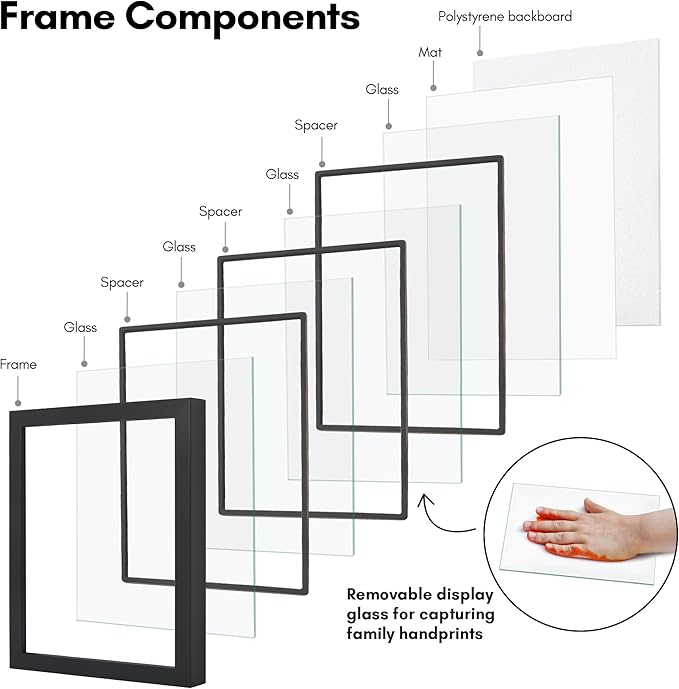 Americanflat Family Handprint Kit with Polished Plexiglass - 8x10 Frame with Five Panels for DIY Prints - Includes Washable Paint, Brushes and Marker - Keepsake Frame for Wall Display - Black