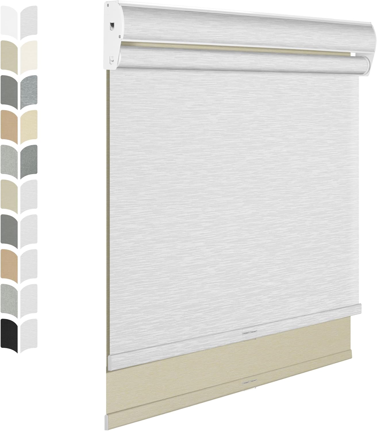BERISSA Cordless Dual Roller Shades with Cassette Valance, Double Window Shades - Blackout and Light Filtering, Day and Night for Home Office Door. Beige and White. 60 W x 80" H