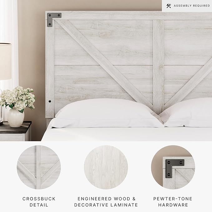 Signature Design by Ashley Shawburn Modern Farmhouse Headboard, Queen, Whitewash