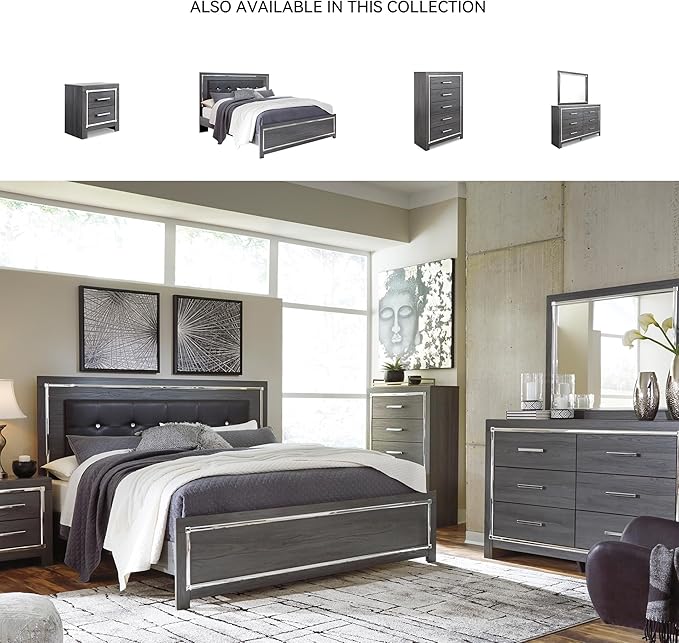 Signature Design by Ashley Lodanna Modern Glam 2 Drawer Nightstand with USB & Wireless Charging Options, 24.41" Tall, Gray Wood Grain