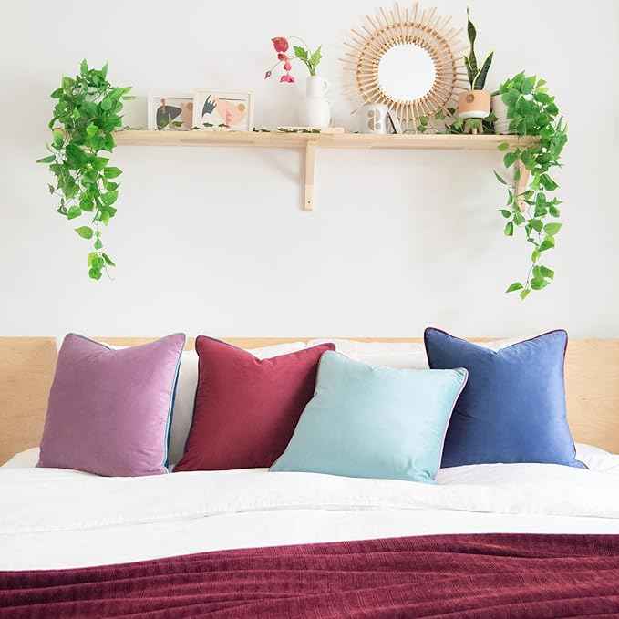 MONDAY MOOSE Decorative Throw Pillow Covers Cushion Cases, Set of 4 Soft Velvet Modern Double-Sided Designs, Mix and Match for Home Decor, Pillow Inserts Not Included (16x16 inch, Purple/Blue)