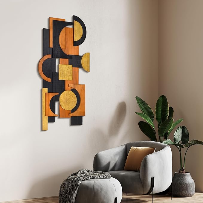 Empire Art Direct "Amber Embraces II" Handmade Dimensional Solid Paulownia Wood Abstracts Wall Art, Ready to Hang, Living Room, Bedroom & Office, 48" x 24"x 1.42"