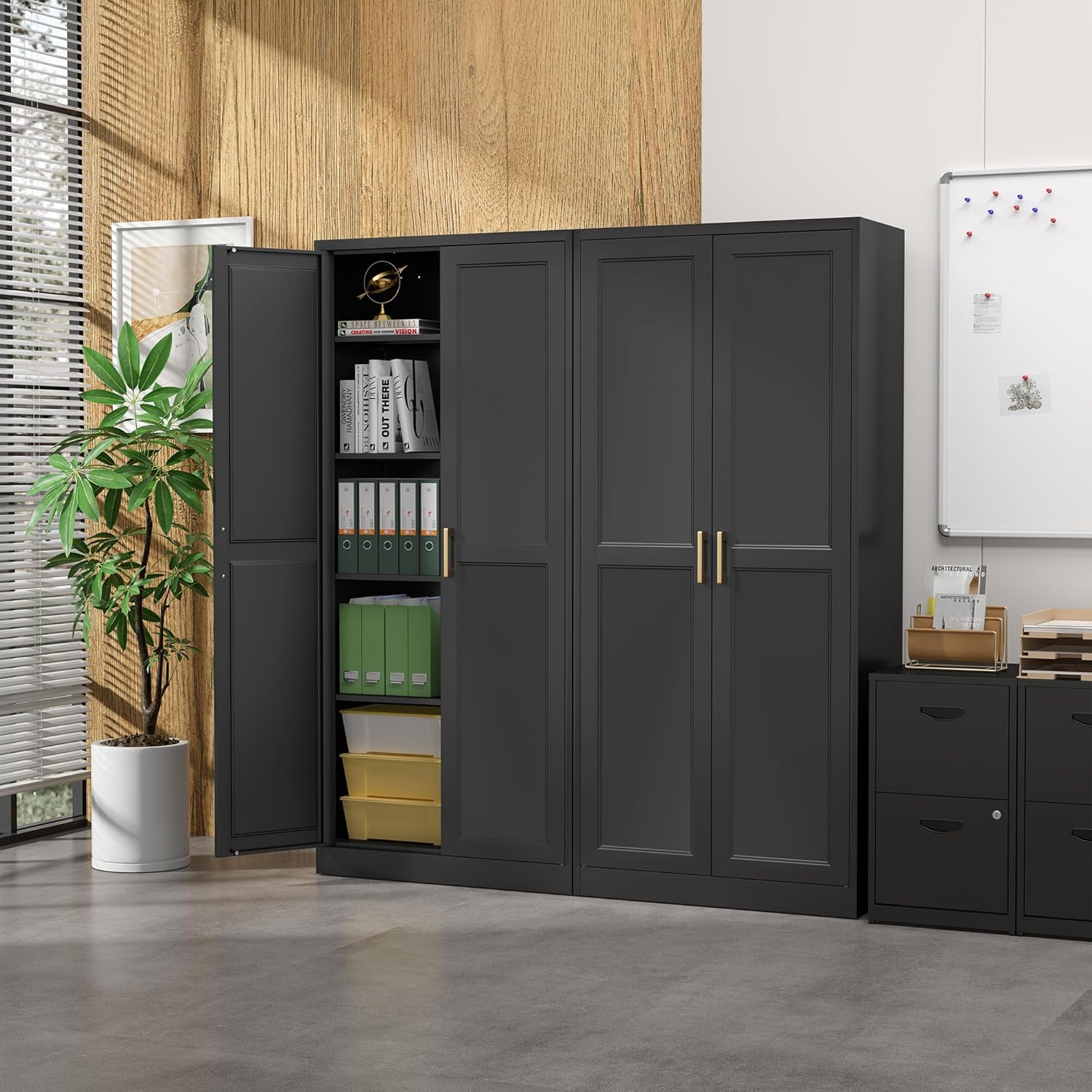 Kitchen Pantry Cabinet,71”Black Metal Pantry Storage Cabinet with Doors and 4 Adjustable Shelves,Kitchen Cabinet with 2 Gold Handles,Tall Cabinet for Livingroom,Pantry, Bathroom - Décor Diaries