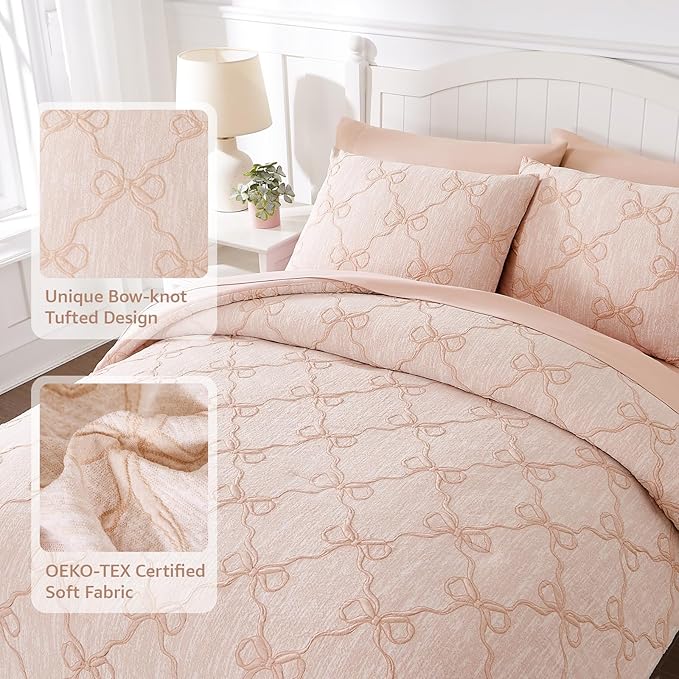 Queen Comforter Set with Sheets for Girls-7 Pieces Queen Bedding Sets with Orange Pink Comforter, Sheets, Pillowcases & Shams for Kids (Orange Pink Diamond, 90" X 90")