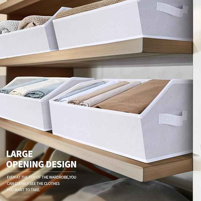 Fabric Bins for Organization - Trapezoid Storage Cubes, Large Baskets for Storage, 6 Pack Shelf Baskets, Closet Organizer Bins for Clothes, Books, Home, Office, White