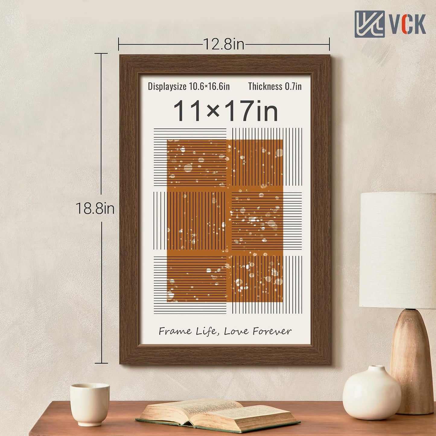 VCK 11x17 Picture Frame 3 Pack, Brown Wood Poster Frame with Exclusive Wood Grain, Wall Mounting Hanging