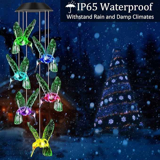 JOBOSI Hummingbird Decor Gifts, Solar Hummingbird Wind Chimes Lights, Mothers Day Wind Chime Gift, Gifts for mom, Women, Grandmother, Outdoor Garden Lawn Yard Decor (XL/3.5 * 4.5in)