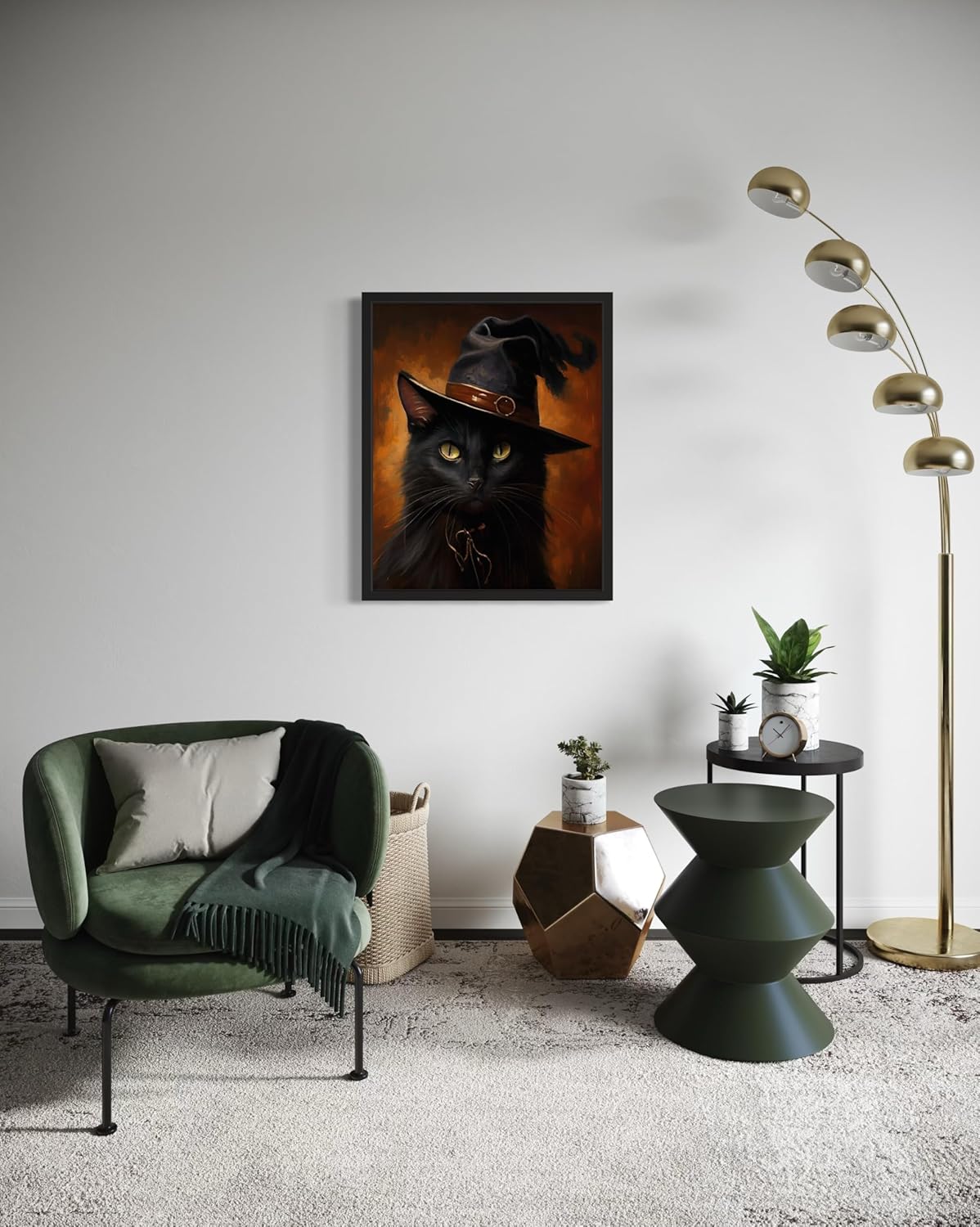 Witch Cat Poster Art Print, Halloween Scary Vintage Wall Art Academia Spooky Painting Decoration for Horror Prints, Gothic Posters Bedroom Decor 89 (Witch Cat, 8 x 10 inches, Unframed)
