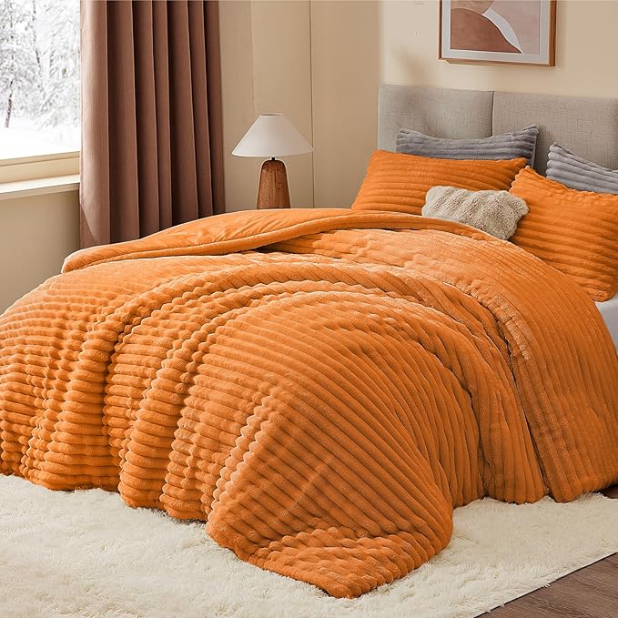 BEDELITE Fleece Twin Comforter Set -Super Soft & Warm Fluffy Burnt Orange Bedding, Luxury Fuzzy Heavy Bed Set for Winter with 1 Pillow case