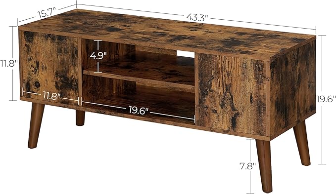 VASAGLE Retro TV Stand for Televisions up to 42 Inches, Mid-Century Modern Entertainment Center, 43.4”, Rustic Brown
