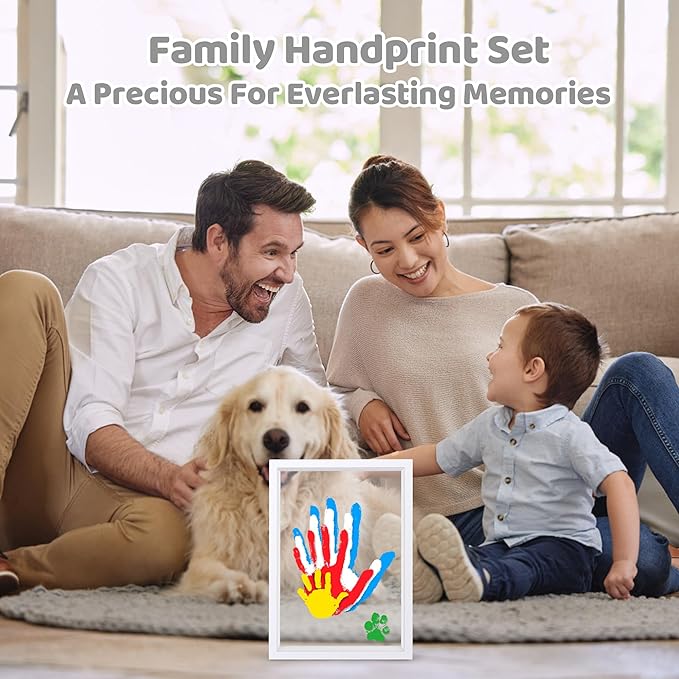 Family Handprint Kit, DIY Craft Keepsake Wooden Frame, Personalized Hand Print Ornament, Family Gifts for New Parents, Grandma and Grandpa, Mother's Day Father's Day, 6 Safe & Non-Toxic Paint