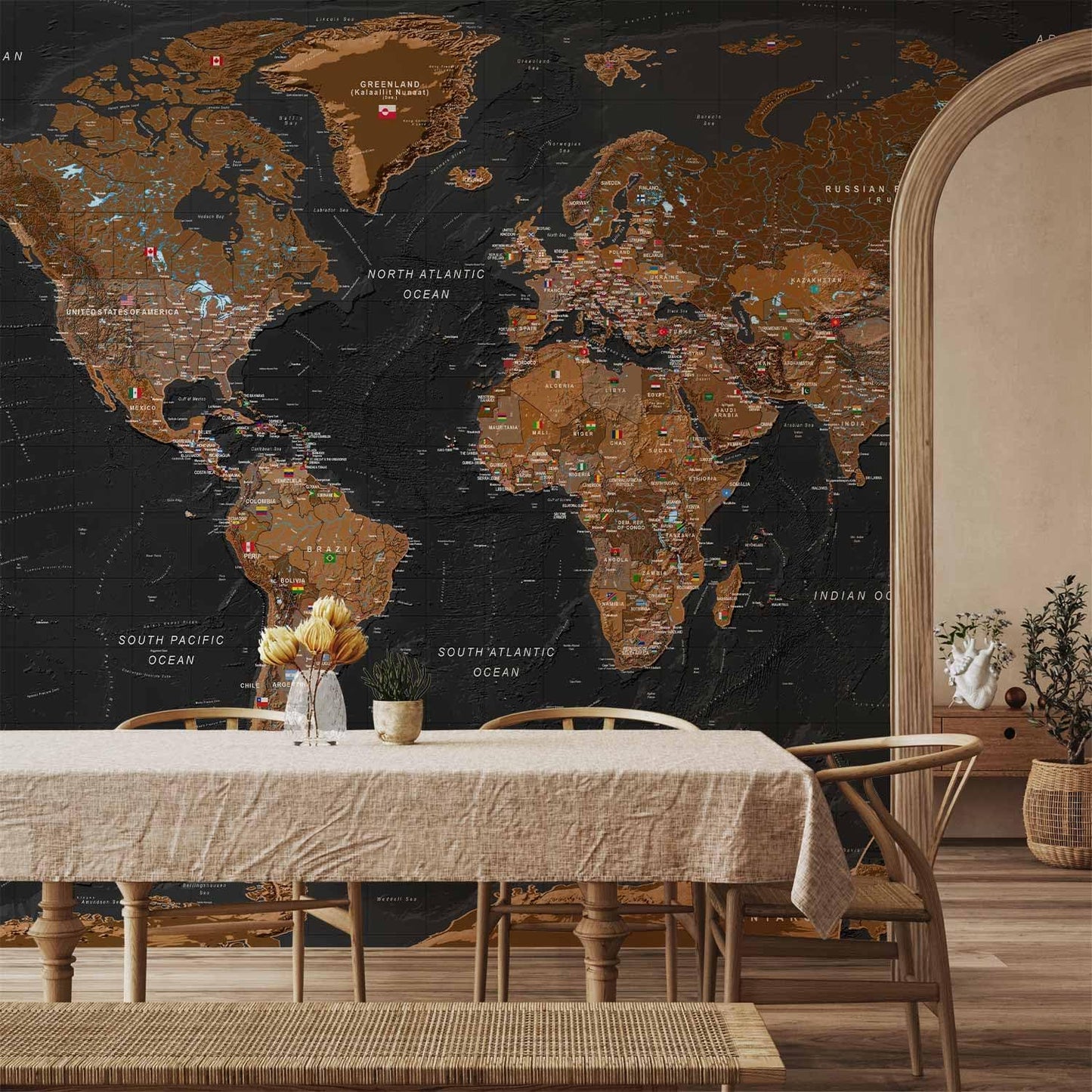 artgeist Premium Wall Mural World Map 79x55 in - XXL Non-Woven Wallpaper Fleece Wall Decor Photo Print Picture Image Design Home Map of The World k-A-0206-a-a