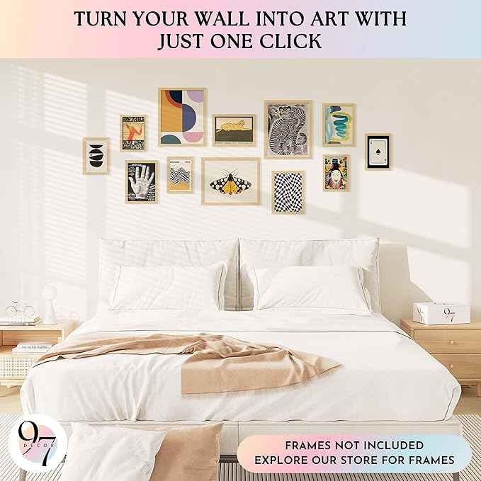 97 Decor Vintage Eclectic Wall Art Collage - Abstract Modern Art Prints For Wall Decor, Cool Funky Pictures Maximalist Paintings Retro Bauhaus Posters Set For Dorm Bedroom Home Decorations (Unframed)
