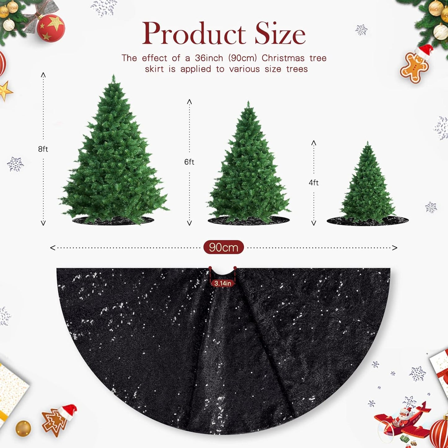 Glitter Black Tree Skirt 36 Inches Small Tree Skirt Sequin Fabric Xmas Tabletop Tree Christmas Halloween Party Ornaments