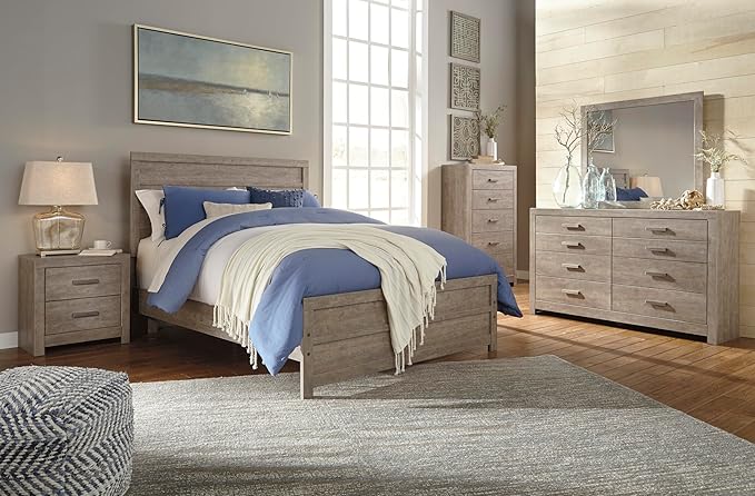 Signature Design by Ashley Culverbach Modern 2 Drawer Nightstand with 2 USB Charging Stations, 24.37" Tall, Weathered Gray